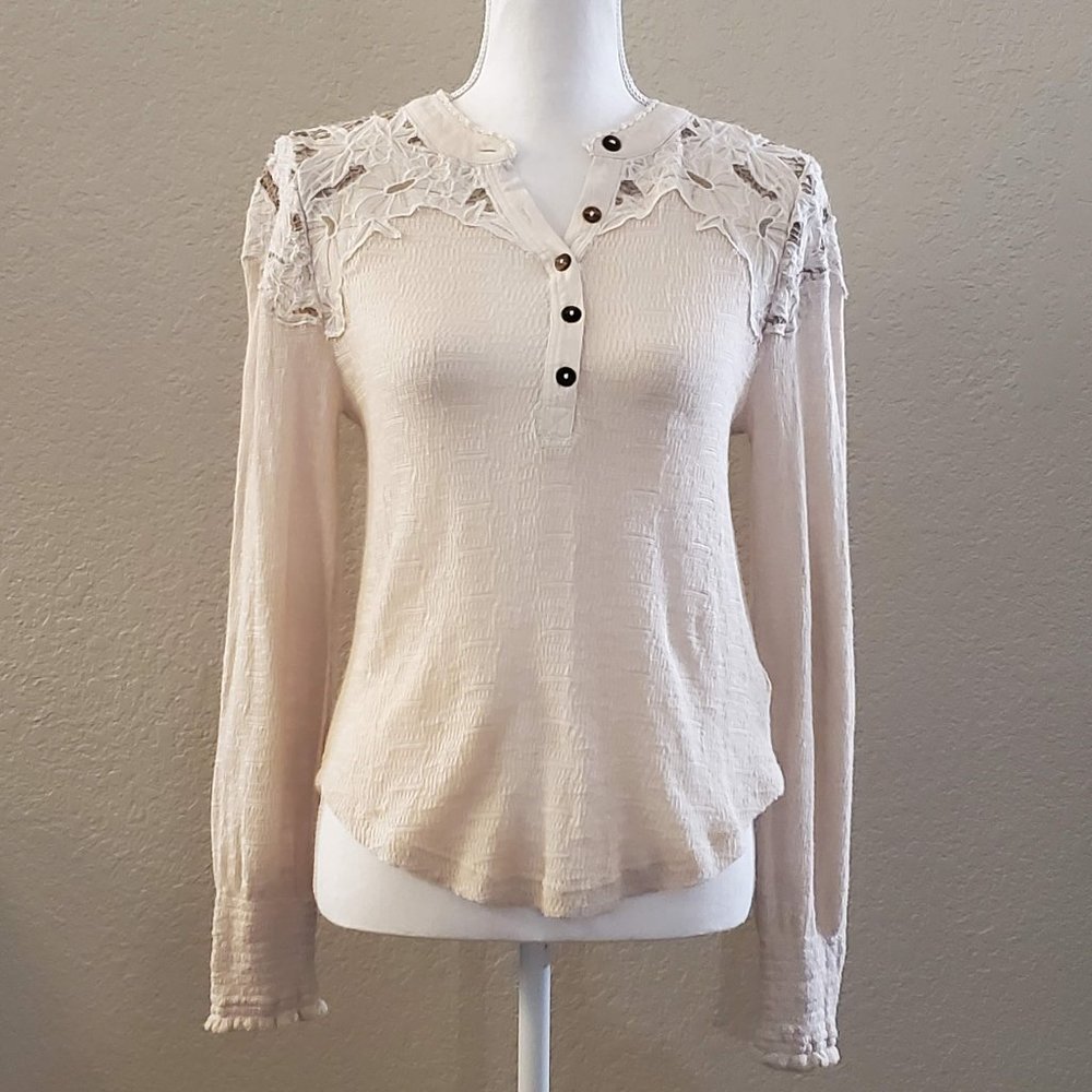 Free People Easy Breezy Henley Top-Cream